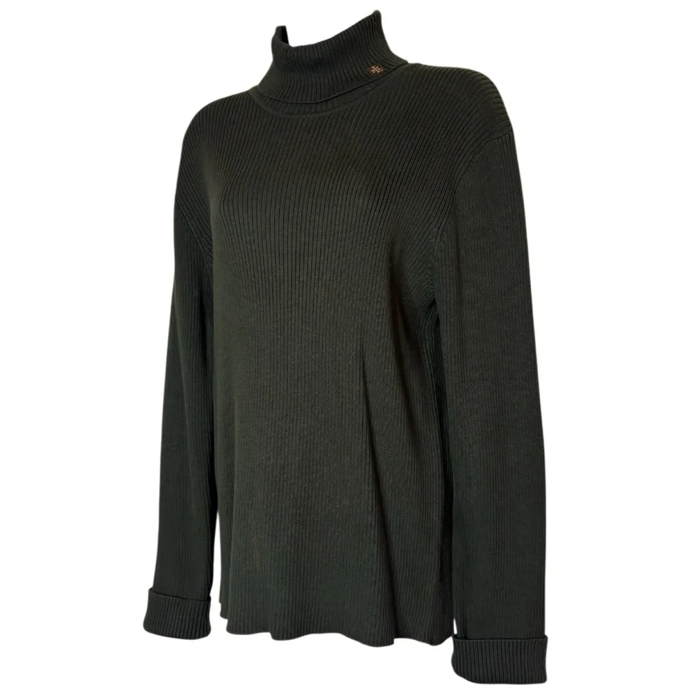 Ralph Lauren Ribbed Turtleneck Sweater Vintage 90s Y2K Olive Green Brown Size XL